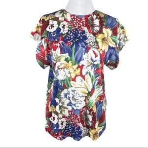 Bonnie Boerer Floral Vintage TShirt Red Blue Size Medium